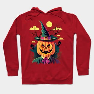 Pumpkin man with a green witch hat Hoodie